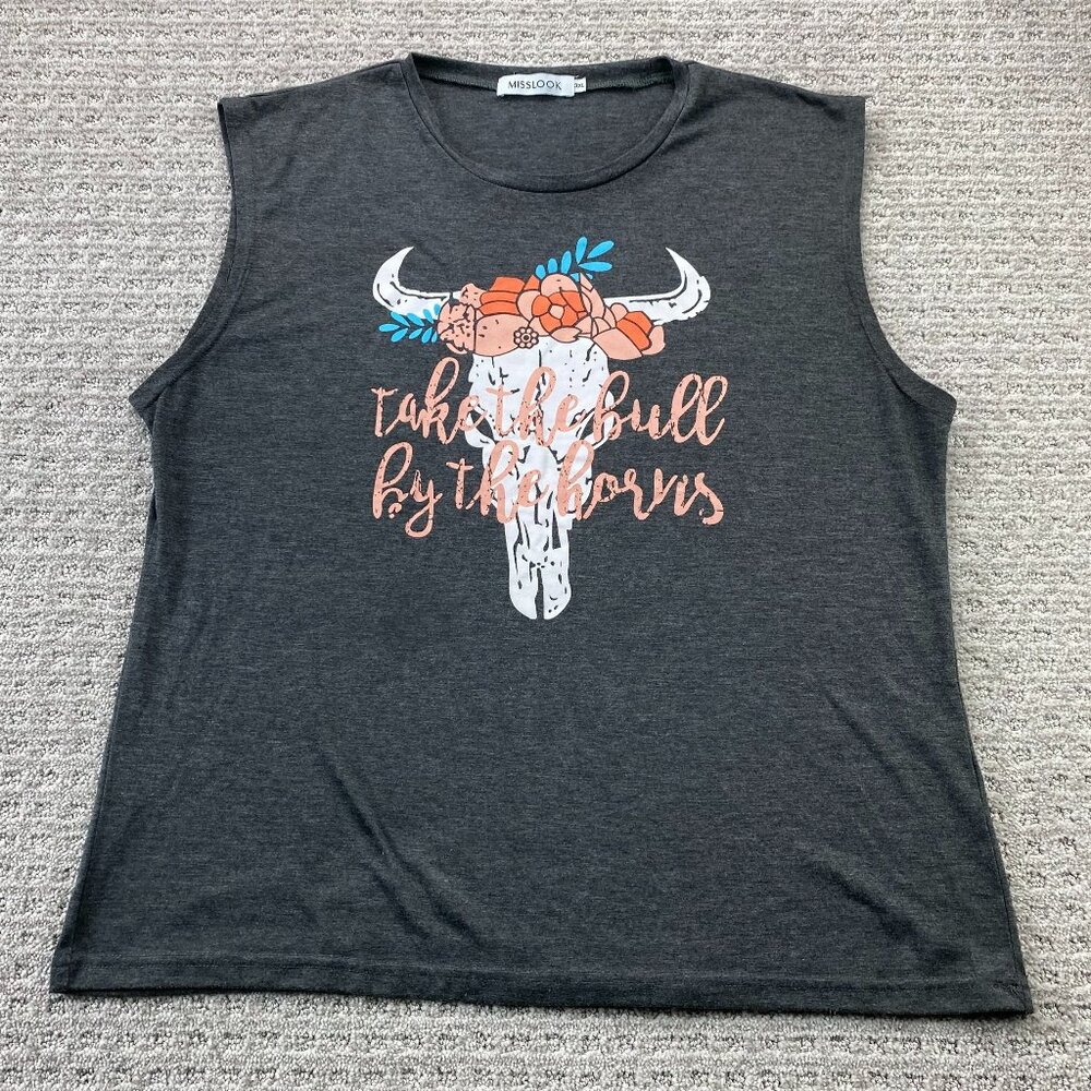 MISSLOOK Tank Shirt Women Size 3XL Gray Sleeveless Take The Bull By The Horns